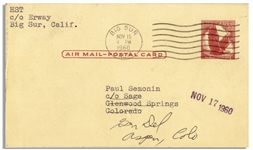 Hunter S. Thompson Typed Postcard From November 1960: ''...long-term plans remain vague & threatening...Crotch full of infected poison oak has put me on the brink...''